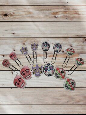 Lot of 14 - Day of the Dead-Paper Clips / Bookmark Clips and Magnets-SUAGR SKULL